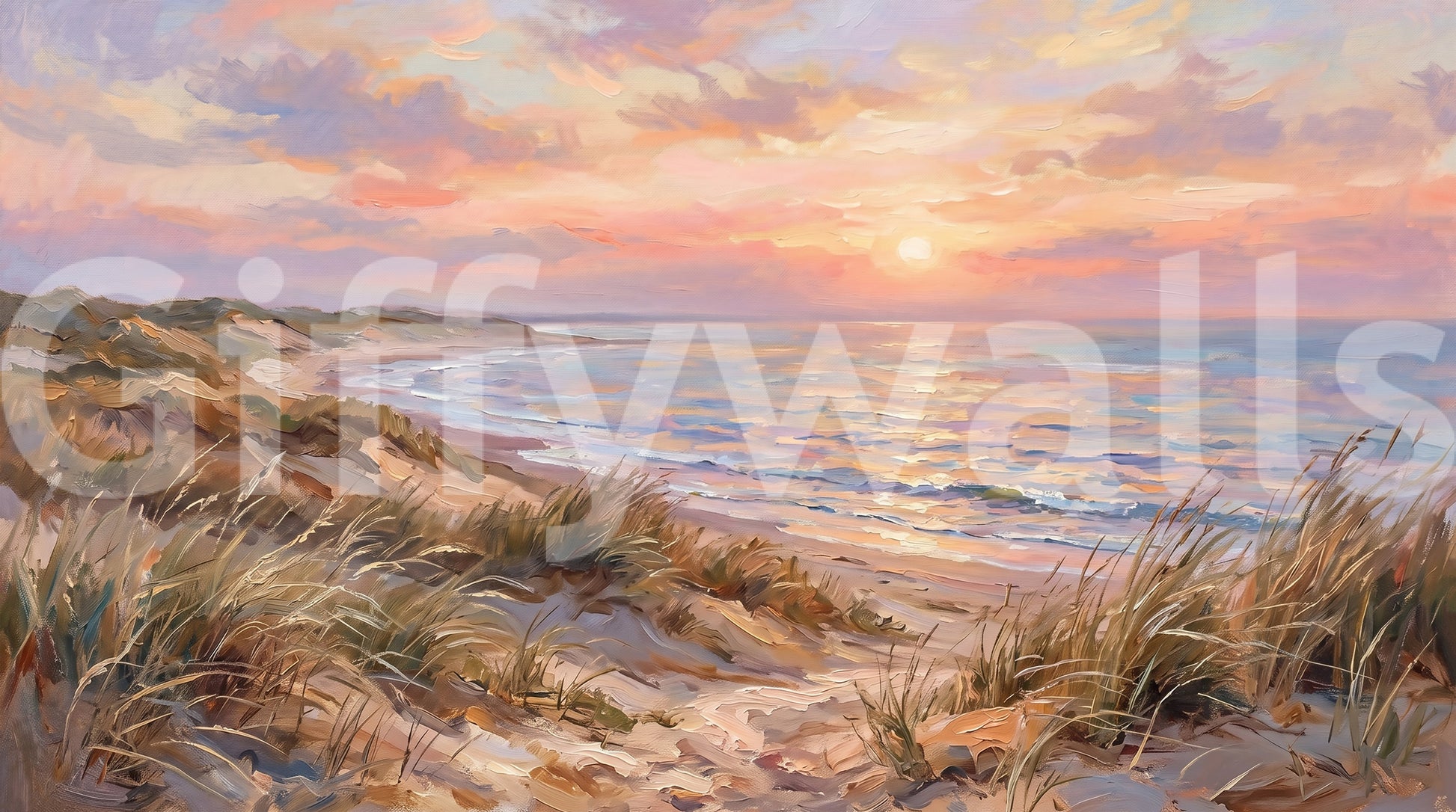 Sandy coastal ridges dominate the lower section of the striking Golden wall mural