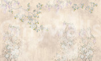 A clouded beige background highlights the delicate Lemon wall mural botanical pattern.