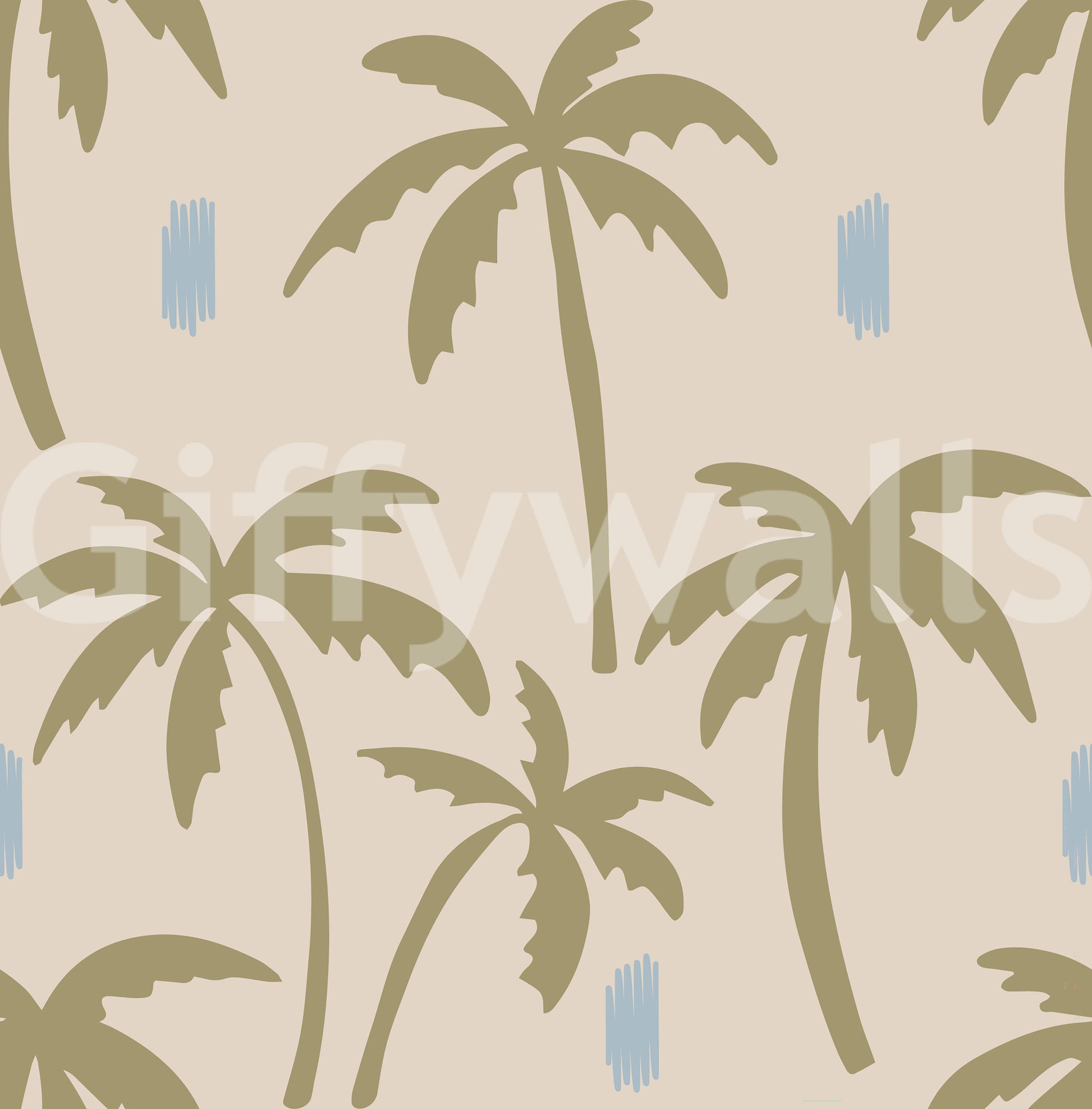 Boho palm wallpaper showing simple tree shapes and airy pattern balance