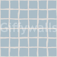 Soft Blue Grid design with relaxed boho coastal wallpaper character