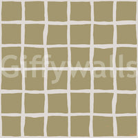 Olive geometric wallpaper with white linework and relaxed boho patterning