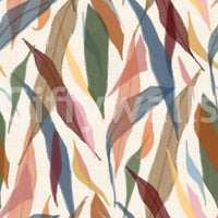 Light botanical wallpaper with flowing painted leaves and textured detail