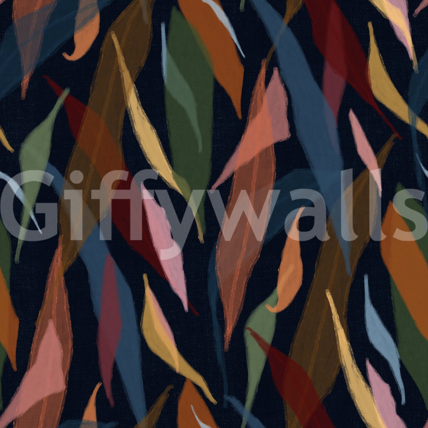 Botanical dark wallpaper carrying layered leaf movement and rich earthy tones