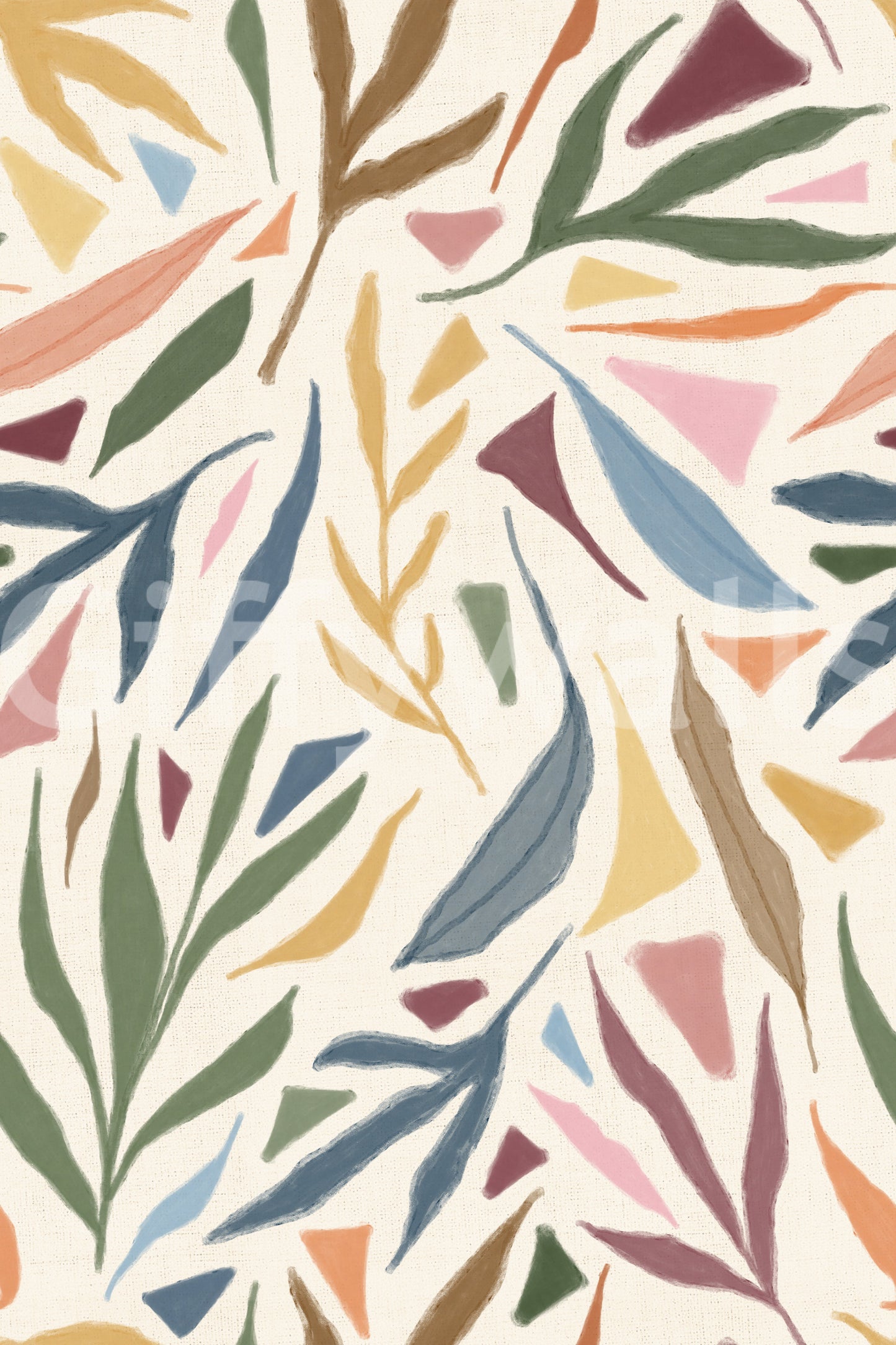 Light collage wallpaper with layered leaves and modern decorative styling