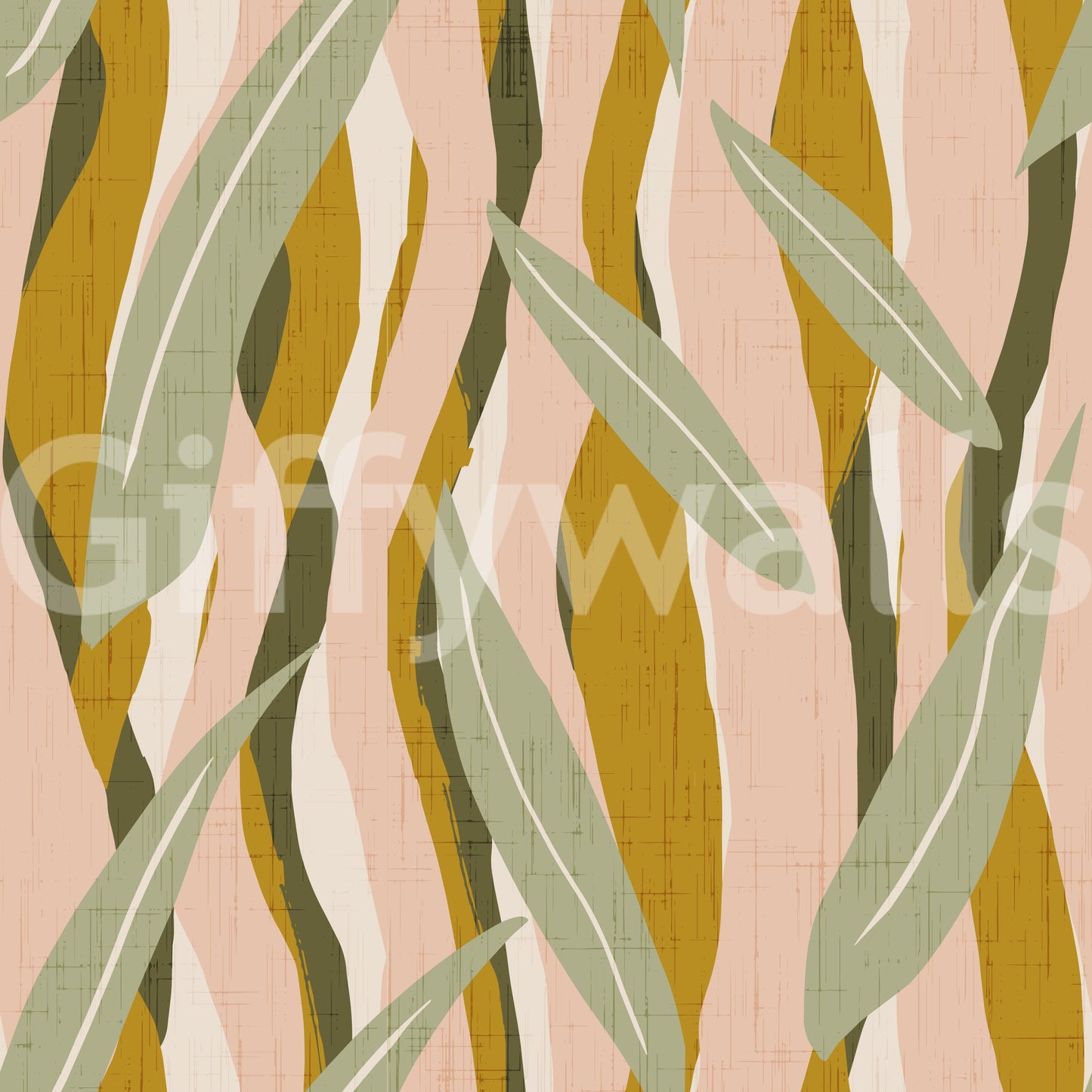 Mustard Olive Leaf Stripe Wallpaper Boho Organic Wallpaper⁠