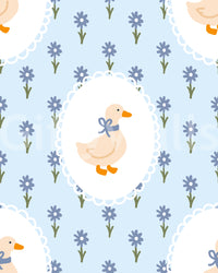 Storybook wallpaper with goose artwork and delicate flower stem detailing