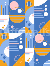 Blush pink and white half-moon shapes inside the Retro Geo Blocks wallpaper grid