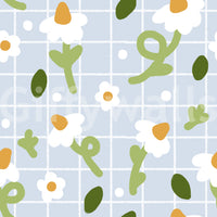 Chalky grid lines under white flowers on Whimsical Daisies wallpaper