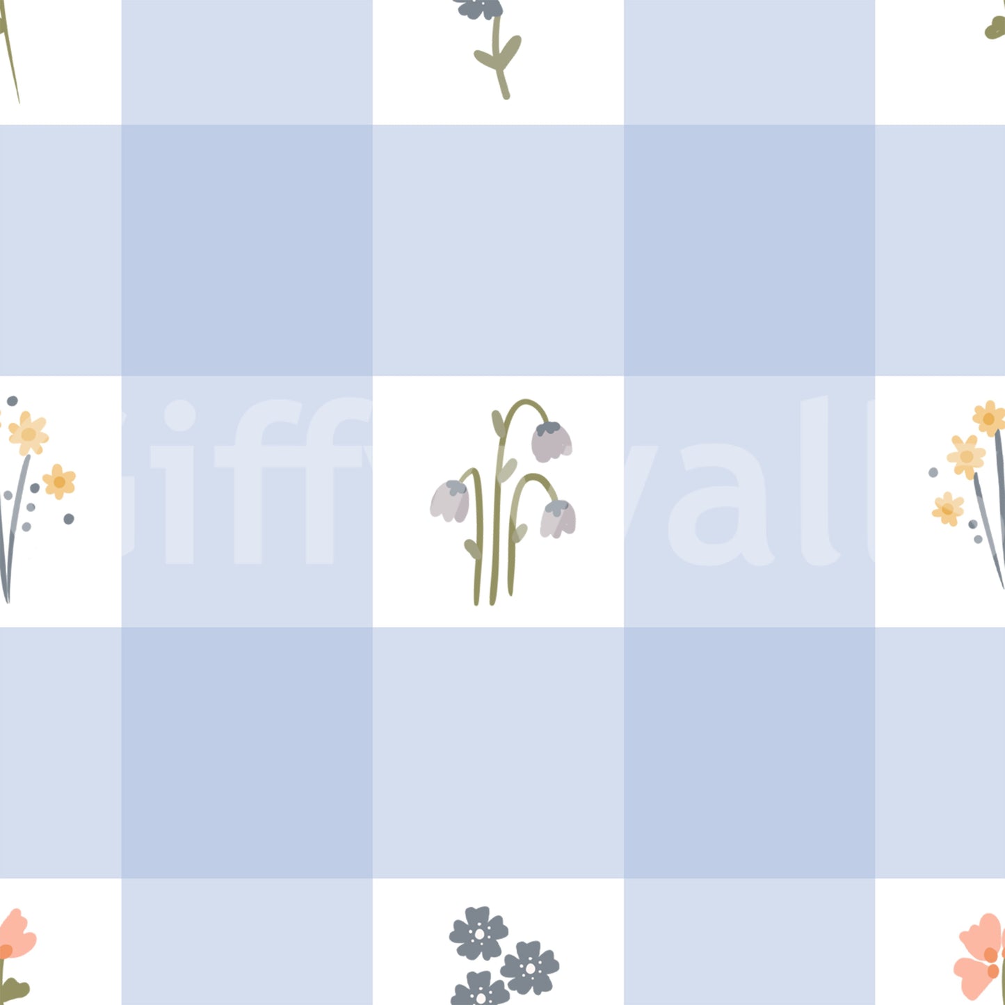 Forget-me-not bunch placed on white ground of Floral Gingham wallpaper
