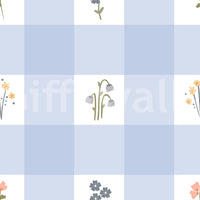 Forget-me-not bunch placed on white ground of Floral Gingham wallpaper