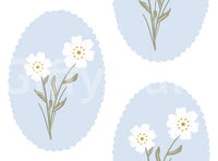 Botanical Scalloped Floral wallpaper in powder blue, ivory, and muted sage