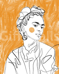 Round earring and jawline sketch on the Tangerine Muse wall mural
