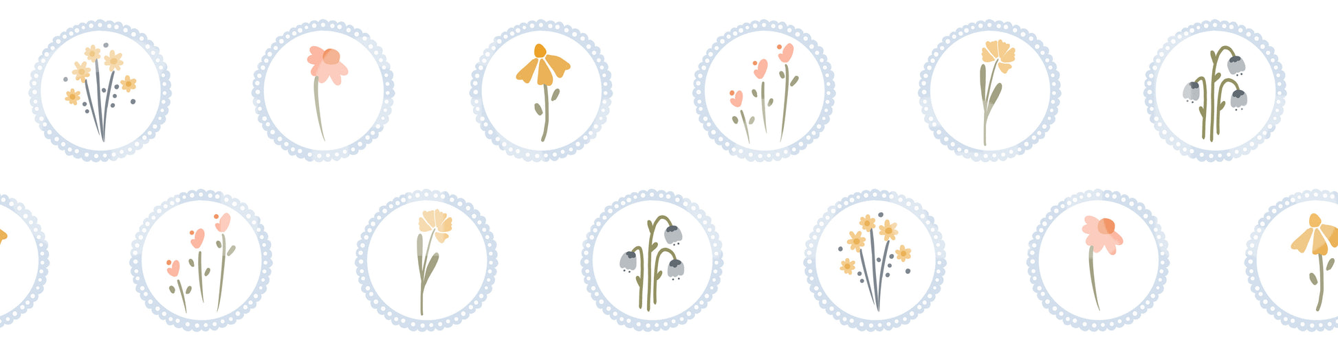 Coneflower sketches march in tidy rows across the Wildflowers wallpaper
