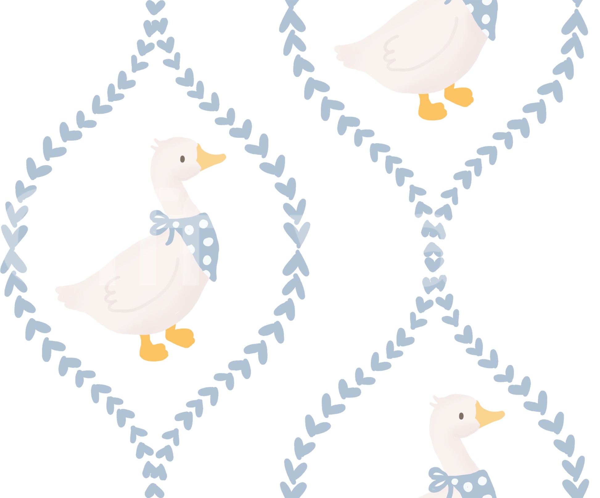 Ivory ground between lattice rows on the Dainty Hearts duck wallpaper