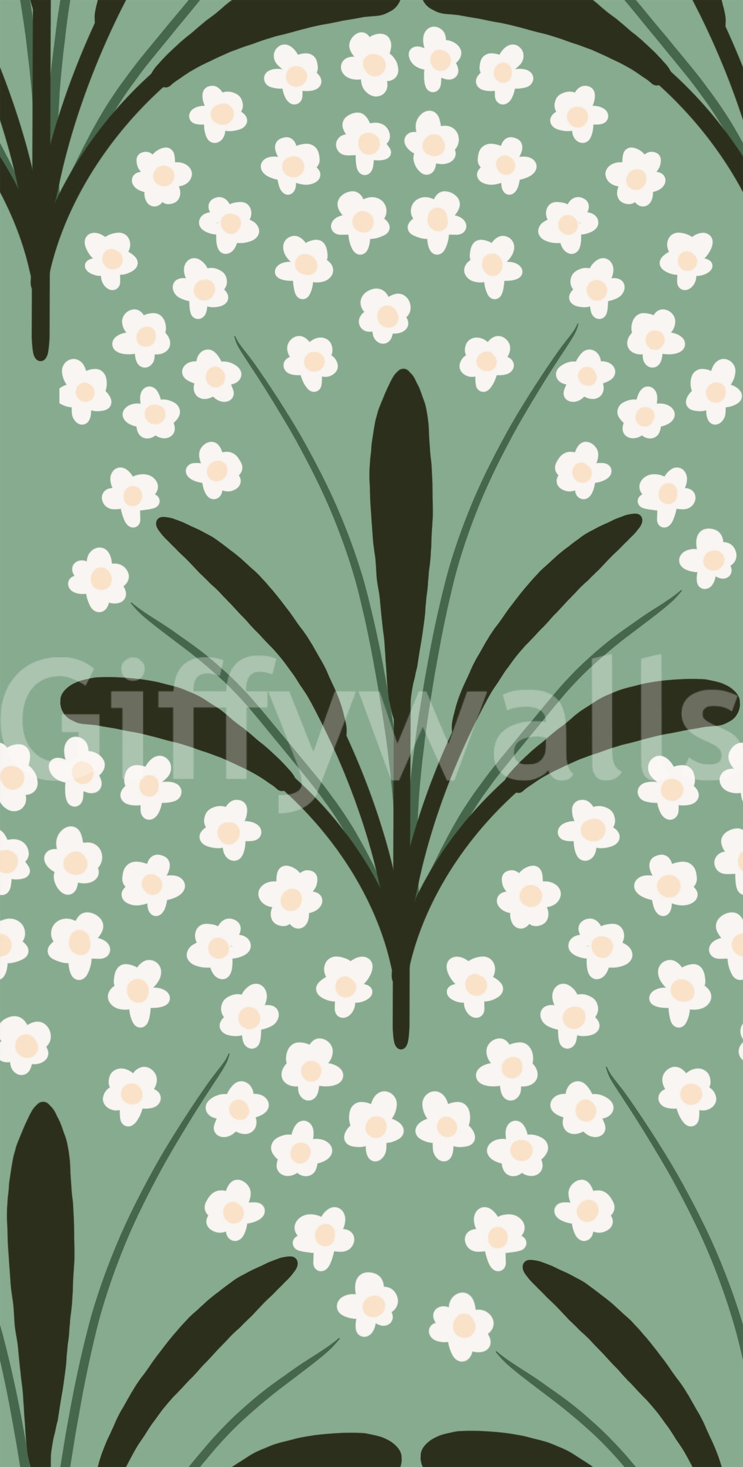 Vintage-style fan structure the pattern Petal Whispers Wallpaper sections.
