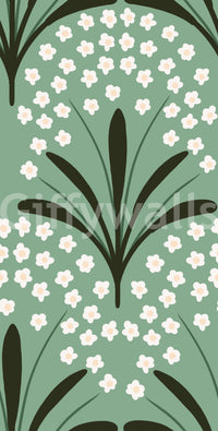 Vintage-style fan structure the pattern Petal Whispers Wallpaper sections.