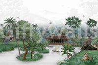 canopy Emerald Jungle Palace wall mural in gentle forest greens.
