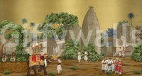 Dense green canopies frame historical architecture on this unique Procession wall mural.