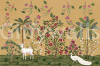 Rose clusters spread across the lower Mughal wall mural

