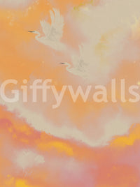 Warm sunset glow runs across the Soaring Dreams heron wall mural