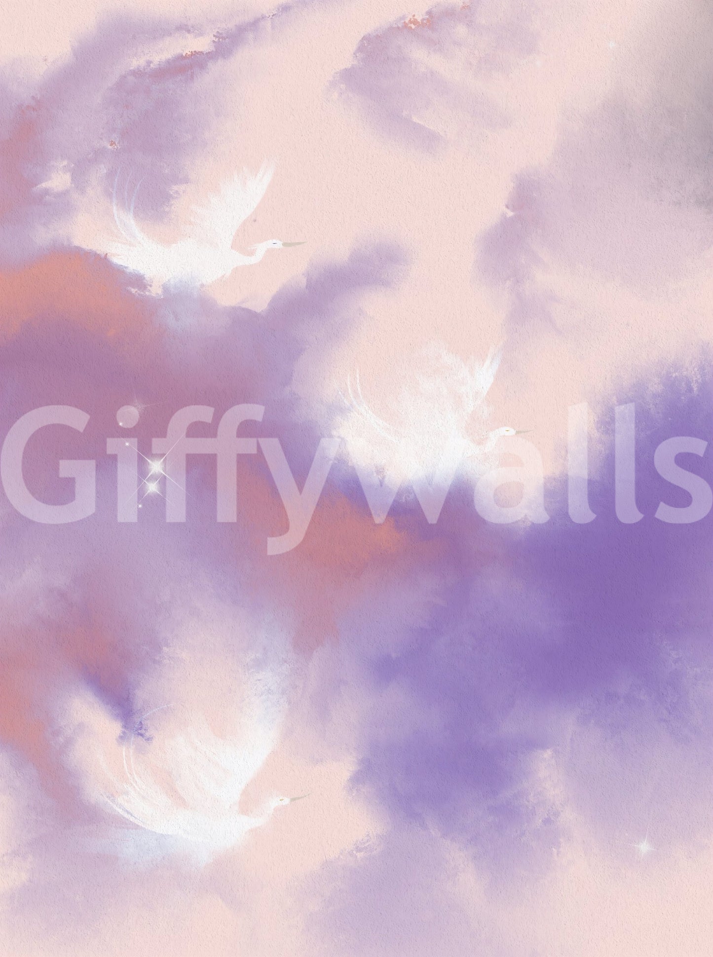 Ethereal Lavender Pink Sky Flight Birds  Wall Mural
