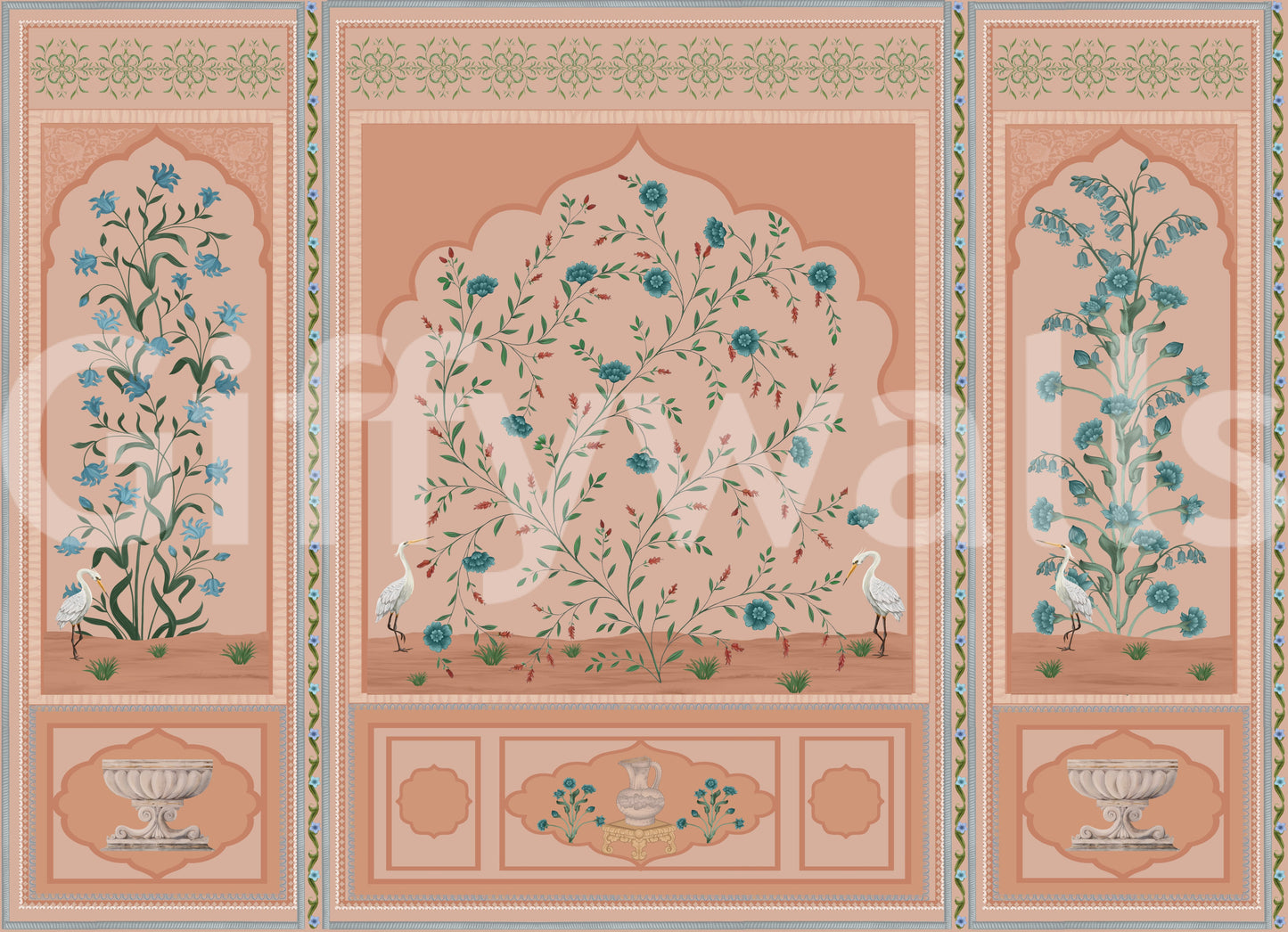 Serene Mughal Garden Panels Wall Mural
