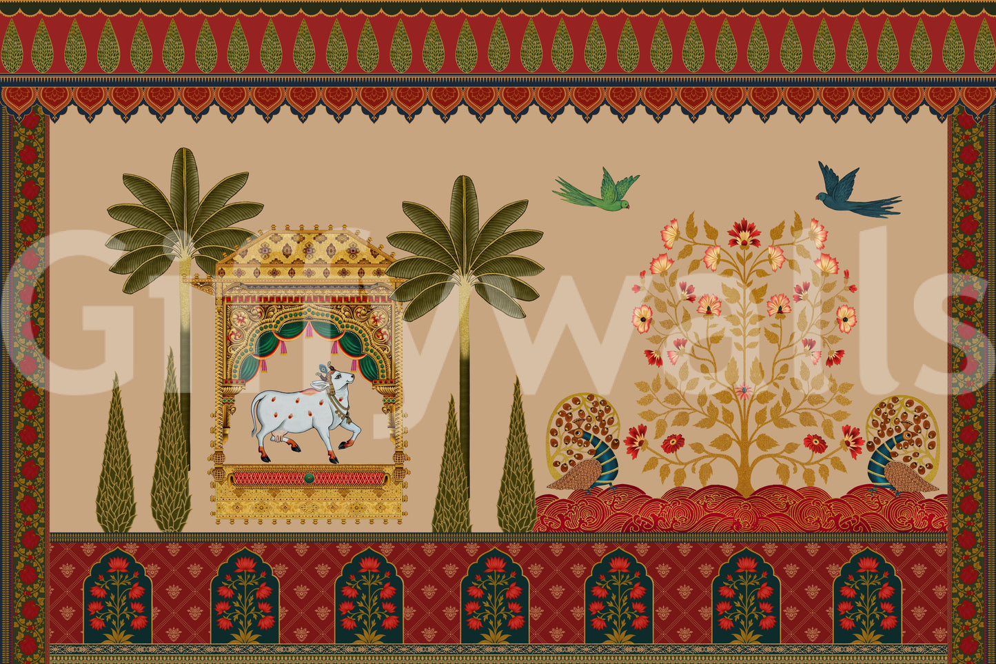 Mughal Garden & Sacred Cow Wall Mural