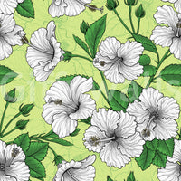 Botanical pen-drawing look fills the Vintage Hibiscus wallpaper with even green tones.