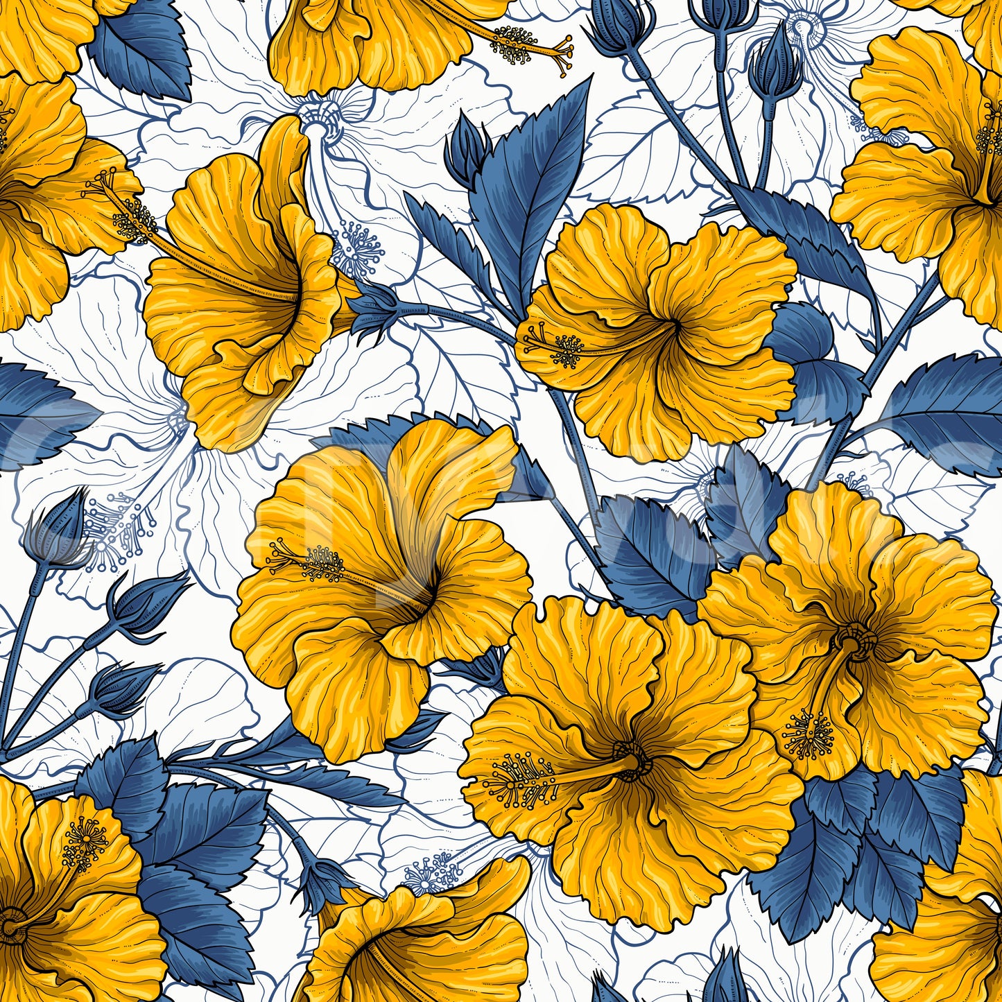Floral repeats hold a steady rhythm across the wallpaper
