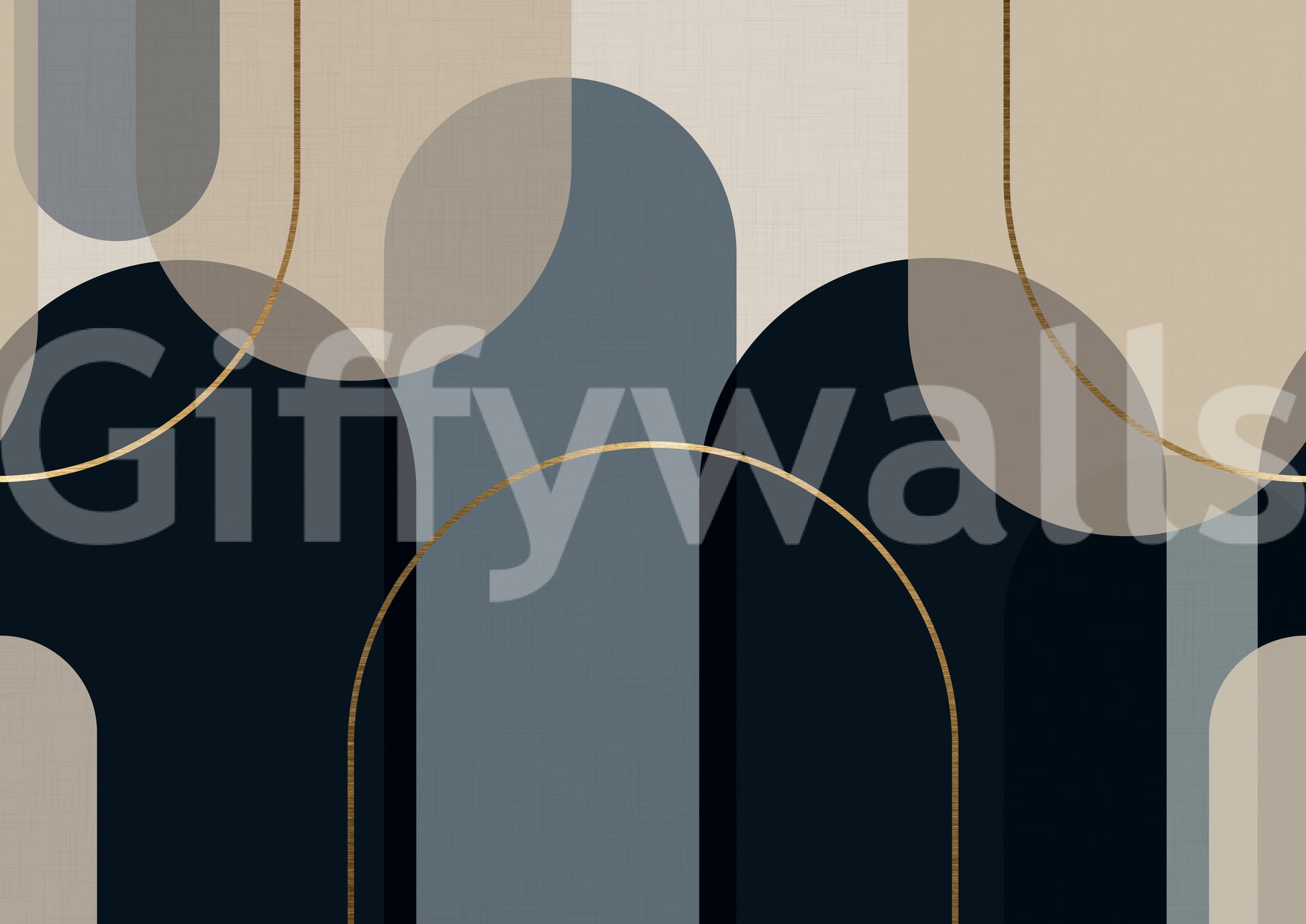 Muted slate, sand, and midnight tones layered through the Abstract Arches wall mural