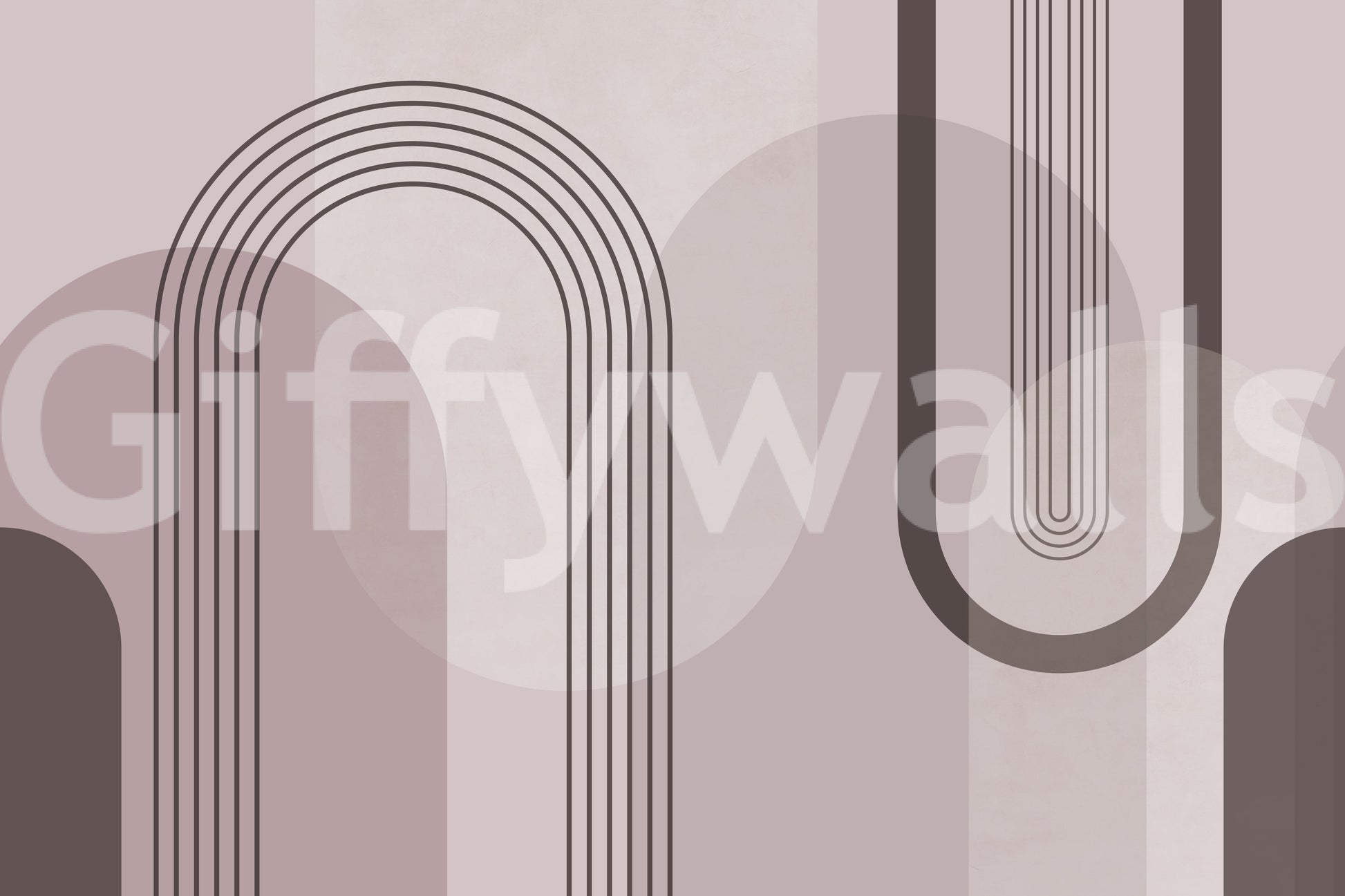 Matte mauve gradients keep the wall mural quiet under and warm lamps