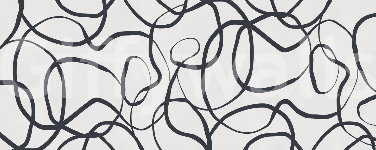 Drawn ribbons curl through the Abstract Serpentine Lines wall mural with quiet flow