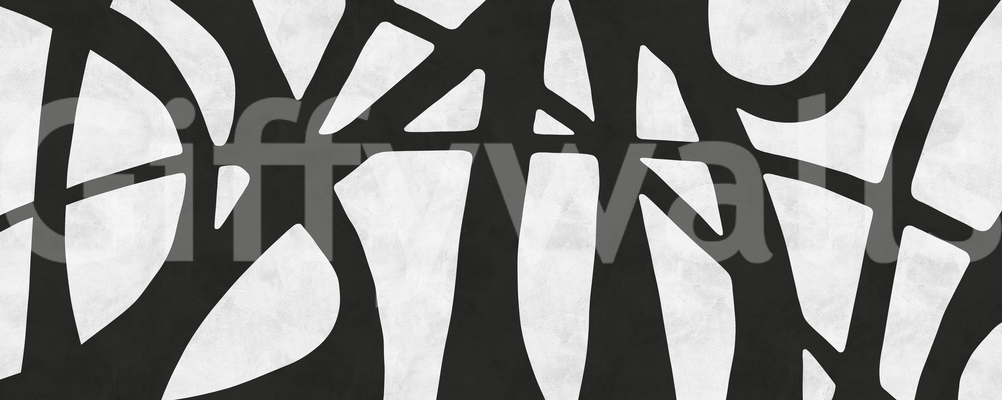Abstract black wall mural with flowing shapes and minimal white balance