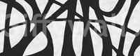 Abstract black wall mural with flowing shapes and minimal white balance