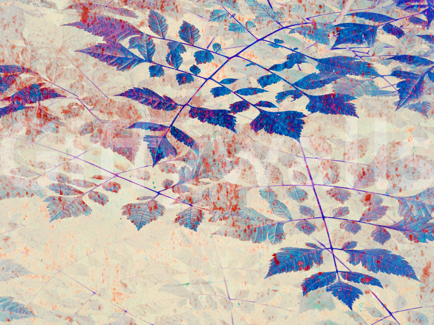 Indigo Foliage mural showing soft branch movement and layered leaf shapes