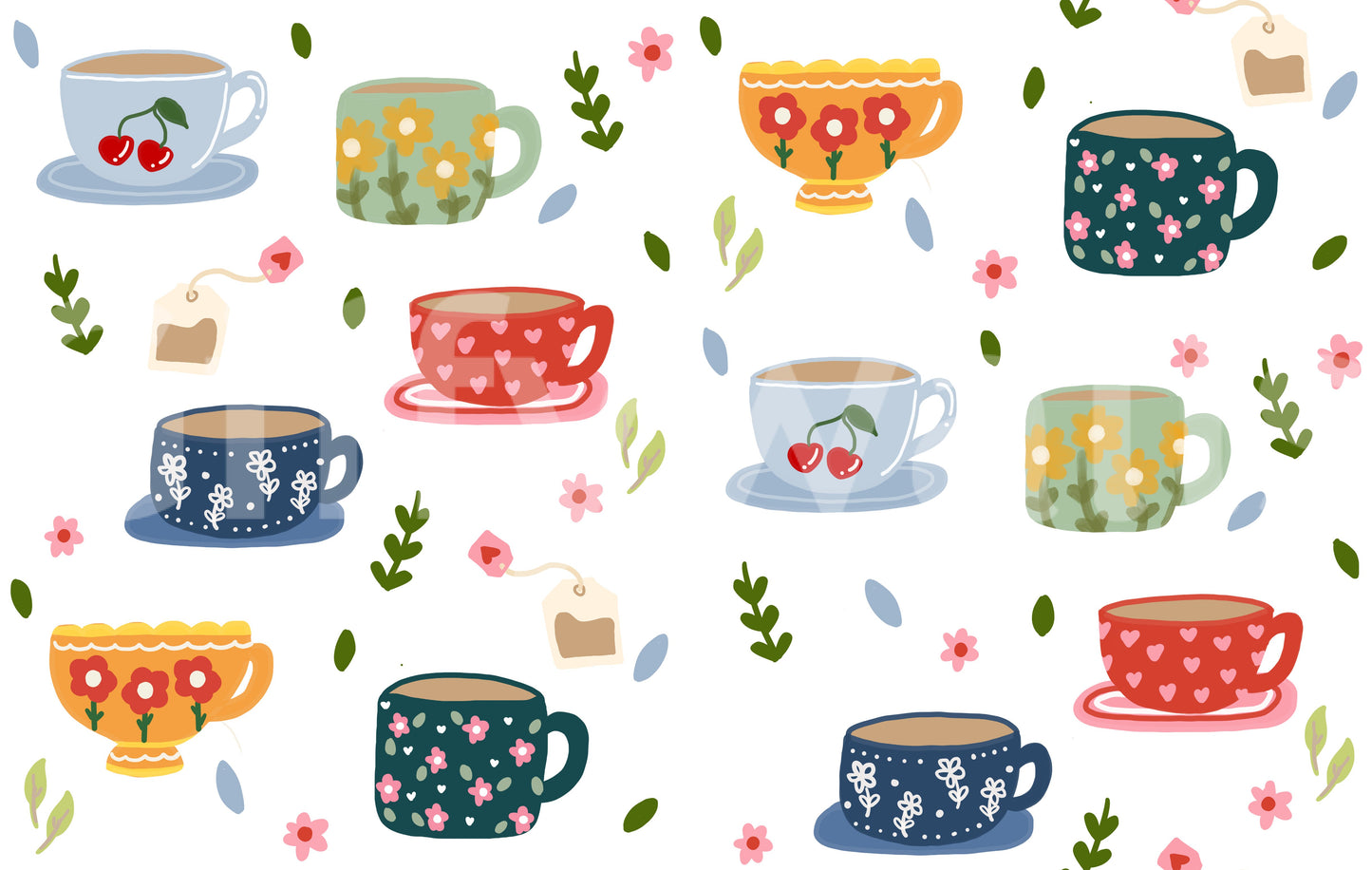 Coffee Cups and Flowers Wallpaper⁠