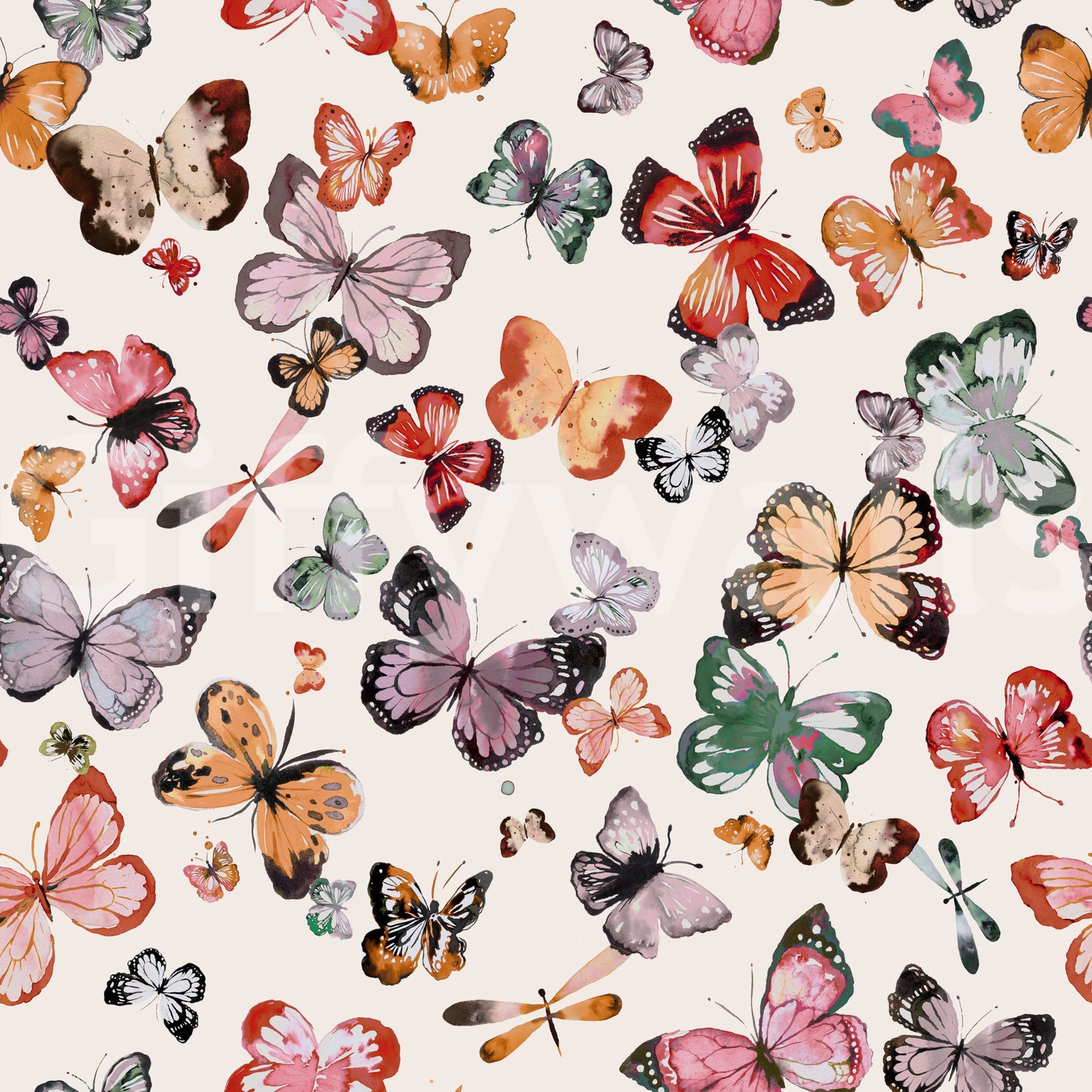Flying butterflies Earthy tones Wallpaper⁠
