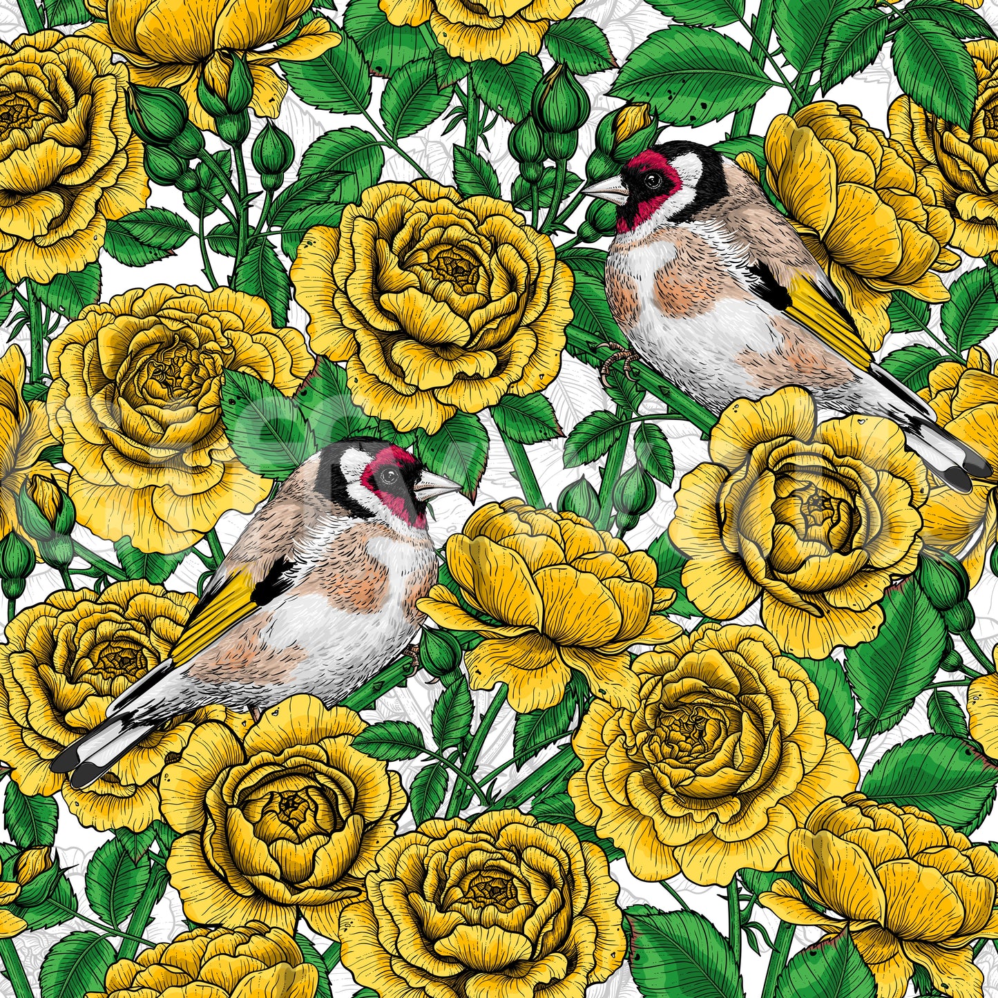 Golden Roses & Goldfinches Wallpaper⁠