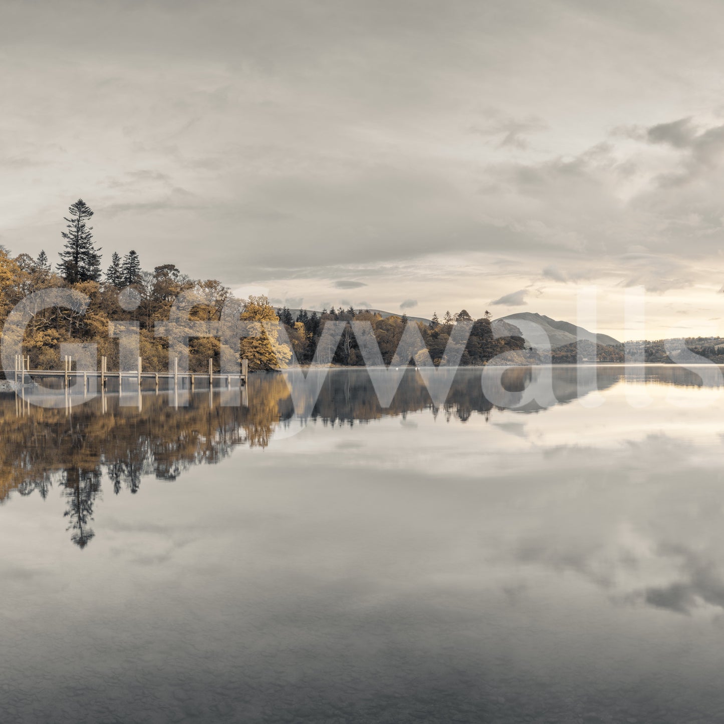 Golden Lakeside Tranquility Wall Mural