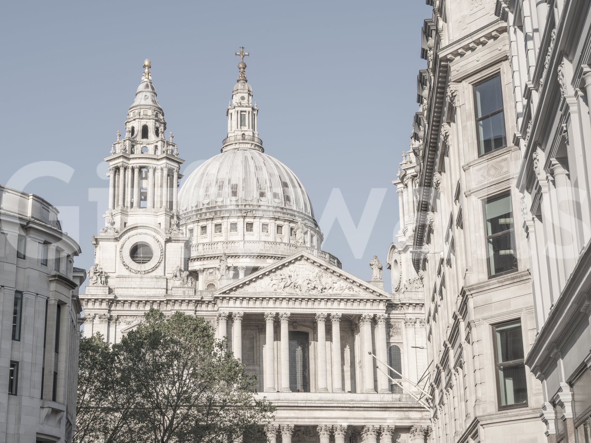 Historic architectural wall mural with London skyline backdrop
