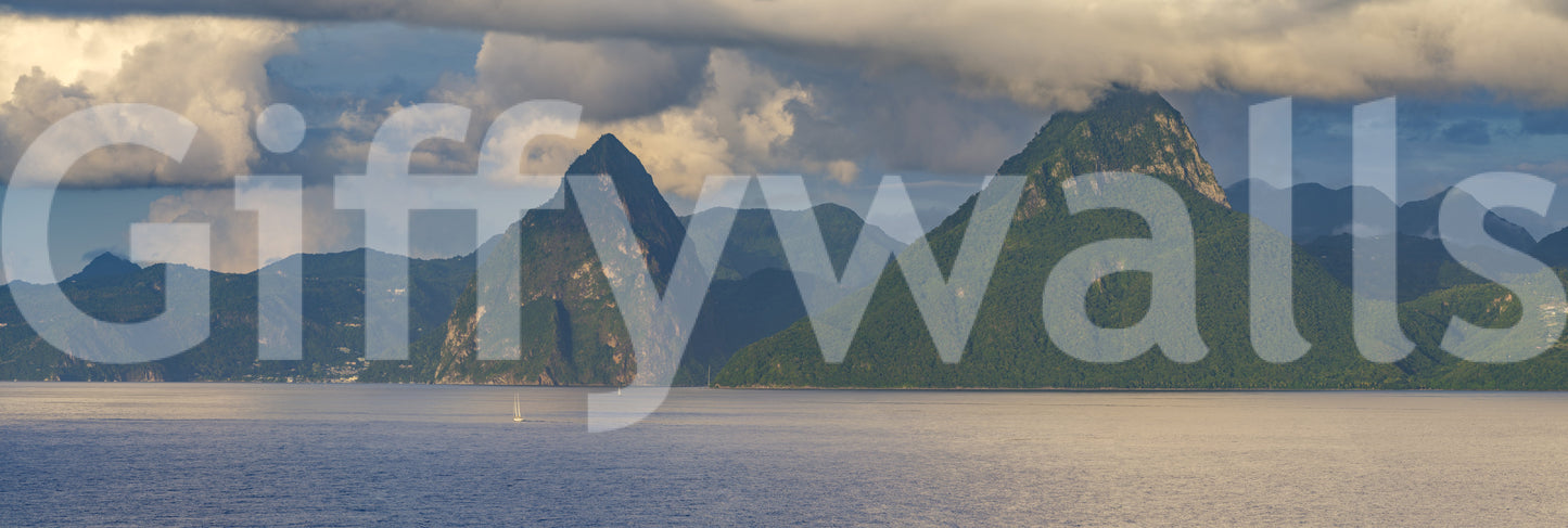 Tropical landscape wall mural featuring the majestic Pitons view