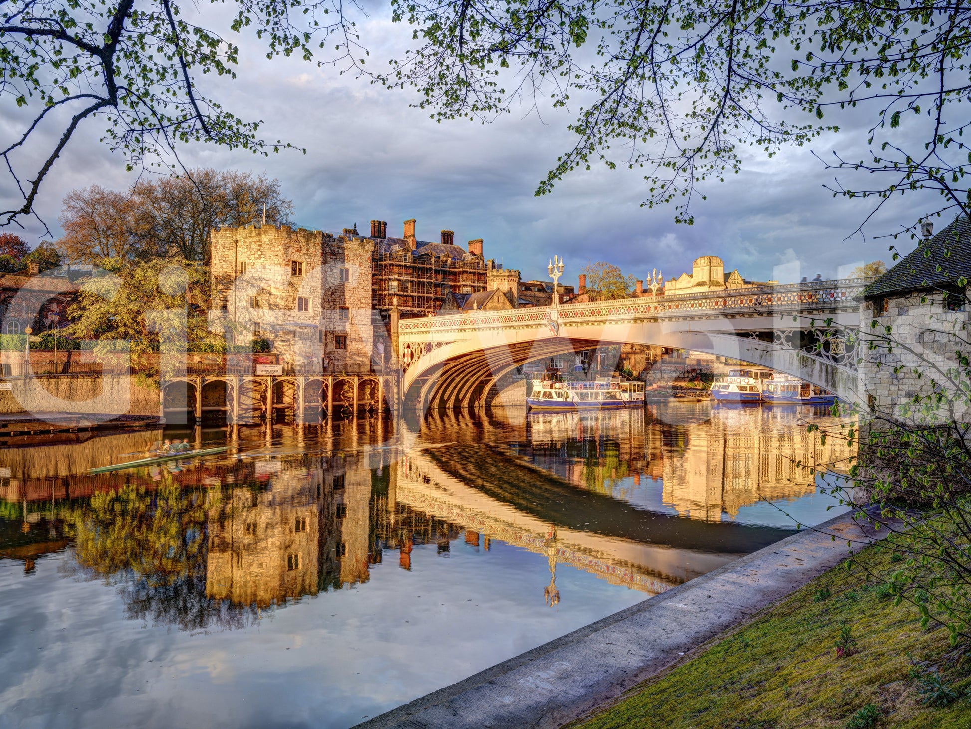 River reflection wall mural with traditional York buildings