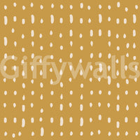 Over deep ochre, the Mid Century Seed Dots wall mural keeps a steady, easy retro look.
