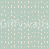 Drops and ovals dance over a sage Mid Century wall mural in even rows