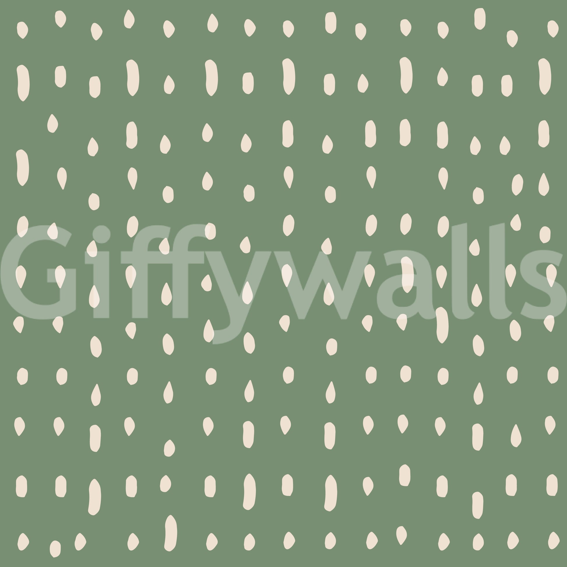 Subtle mid century rhythm flows through the cream and sage green Seed Dots wall mural.