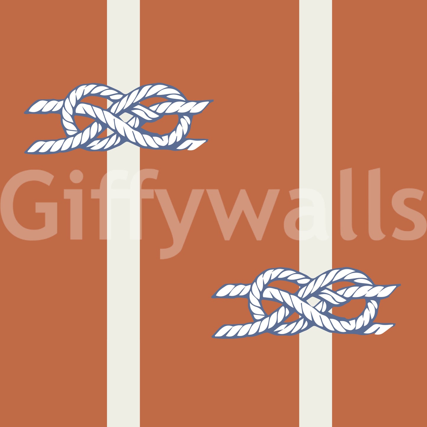 Knot pairs alternate position along cream verticals on this Terracotta Rope wallpaper.