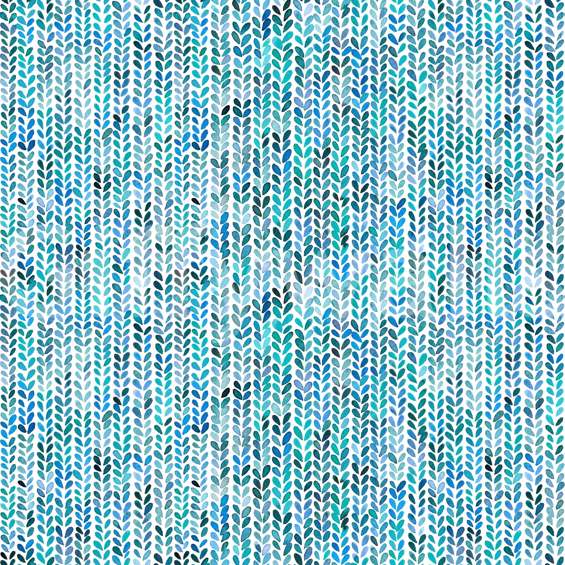 Lavender, navy, and teal stitch marks scattered through this aqua knit wallpaper