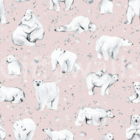 Mother bear with cub on back in Sweet Arctic Bears Dreams Pink wallpaper close view.