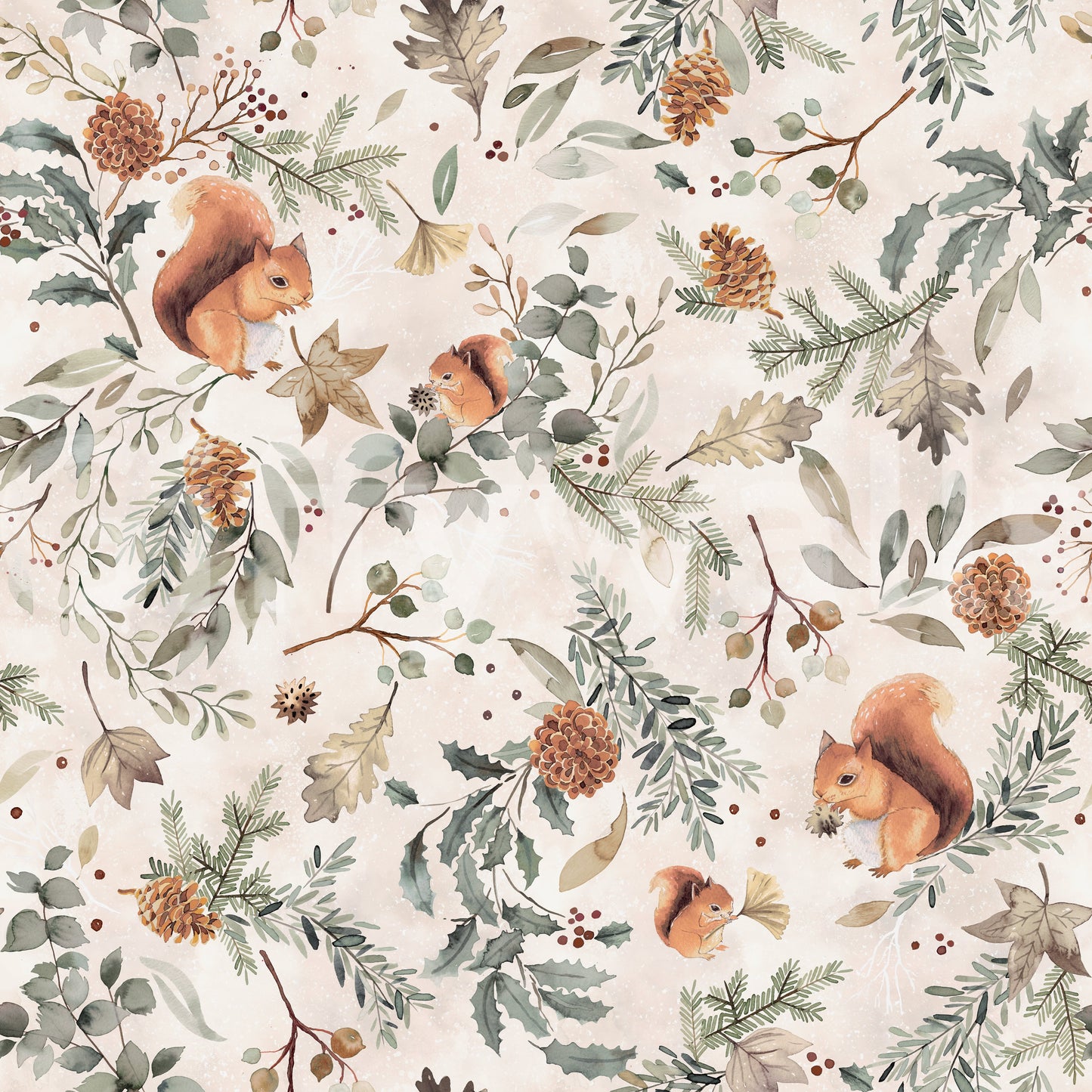 Cozy Woodland Squirrels & Pinecones Wallpaper Wallpaper⁠