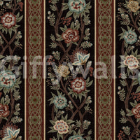 Trailing Chintz Vintage Heirloom Stripes Dark Wallpaper⁠